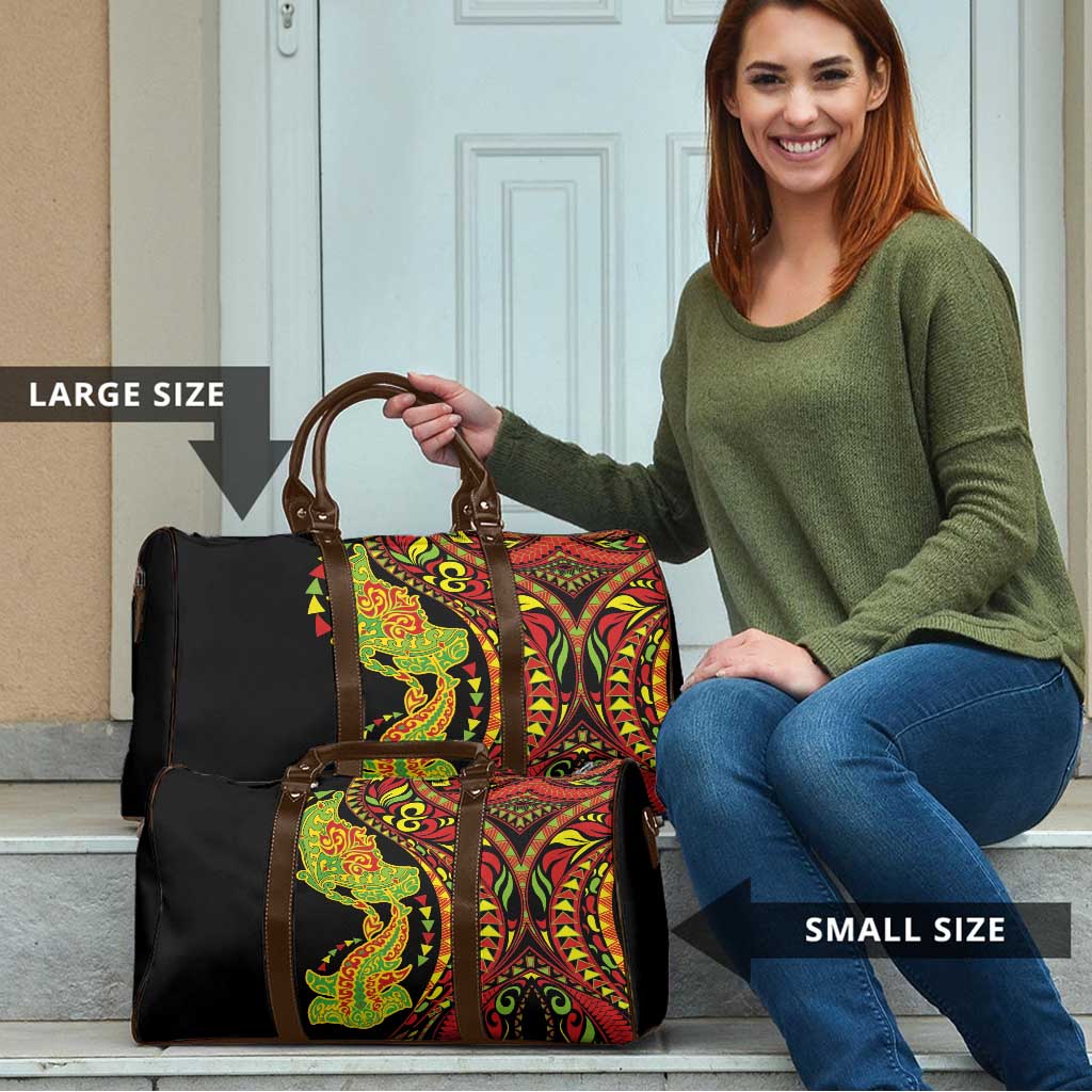 Hawaiian Manta Ray and Hammerhead Shark Tribal Tattoo Travel Bag with Polynesian Tribal Pattern Kanaka Maoli Flag Color