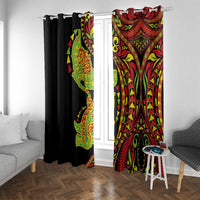 Hawaiian Manta Ray and Hammerhead Shark Tribal Tattoo Window Curtain with Polynesian Tribal Pattern Kanaka Maoli Flag Color