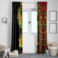 Hawaiian Manta Ray and Hammerhead Shark Tribal Tattoo Window Curtain with Polynesian Tribal Pattern Kanaka Maoli Flag Color