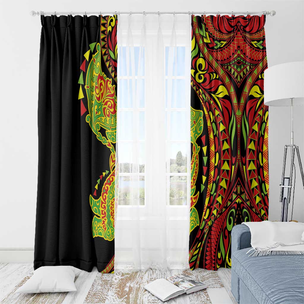 Hawaiian Manta Ray and Hammerhead Shark Tribal Tattoo Window Curtain with Polynesian Tribal Pattern Kanaka Maoli Flag Color