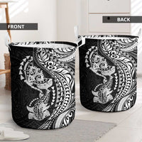 Hawaiian Manta Ray and Hammerhead Shark Tribal Tattoo Laundry Basket with Polynesian Tribal Pattern Black-White Color LT03 - Polynesian Pride