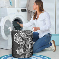 Hawaiian Manta Ray and Hammerhead Shark Tribal Tattoo Laundry Basket with Polynesian Tribal Pattern Black-White Color LT03 - Polynesian Pride