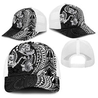 Hawaiian Manta Ray and Hammerhead Shark Tribal Tattoo Baseball Net Cap with Polynesian Tribal Pattern Black-White Color LT03 - Polynesian Pride