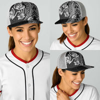 Hawaiian Manta Ray and Hammerhead Shark Tribal Tattoo Baseball Net Cap with Polynesian Tribal Pattern Black-White Color LT03 - Polynesian Pride