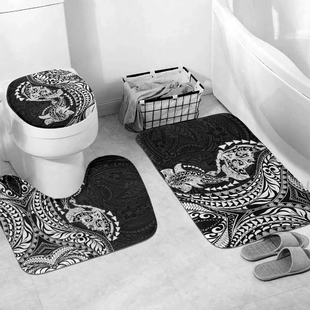 Hawaiian Manta Ray and Hammerhead Shark Tribal Tattoo Bathroom Set with Polynesian Tribal Pattern Black-White Color LT03 Mat Set Only (3 pcs) One Size Multicolor - Polynesian Pride