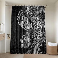 Hawaiian Manta Ray and Hammerhead Shark Tribal Tattoo Bathroom Set with Polynesian Tribal Pattern Black-White Color LT03 Shower Curtain Only Multicolor - Polynesian Pride