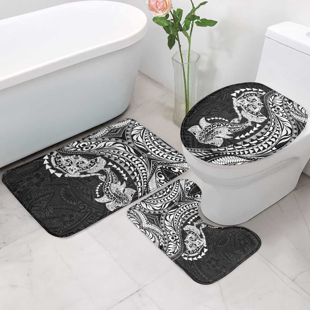 Hawaiian Manta Ray and Hammerhead Shark Tribal Tattoo Bathroom Set with Polynesian Tribal Pattern Black-White Color LT03 - Polynesian Pride