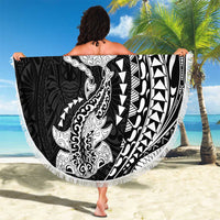 Hawaiian Manta Ray and Hammerhead Shark Tribal Tattoo Beach Blanket with Polynesian Tribal Pattern Black-White Color LT03 - Polynesian Pride