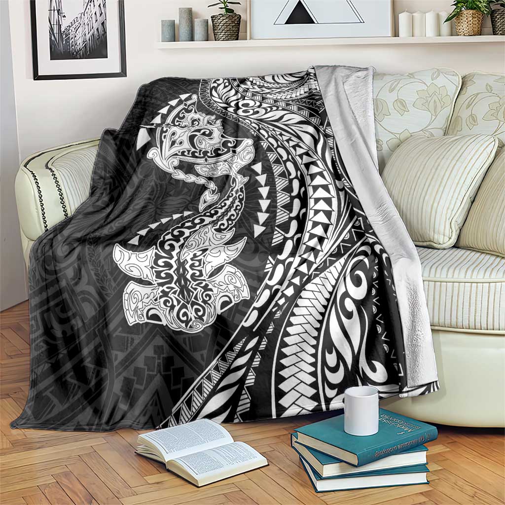 Hawaiian Manta Ray and Hammerhead Shark Tribal Tattoo Blanket with Polynesian Tribal Pattern Black-White Color LT03 Multicolor - Polynesian Pride