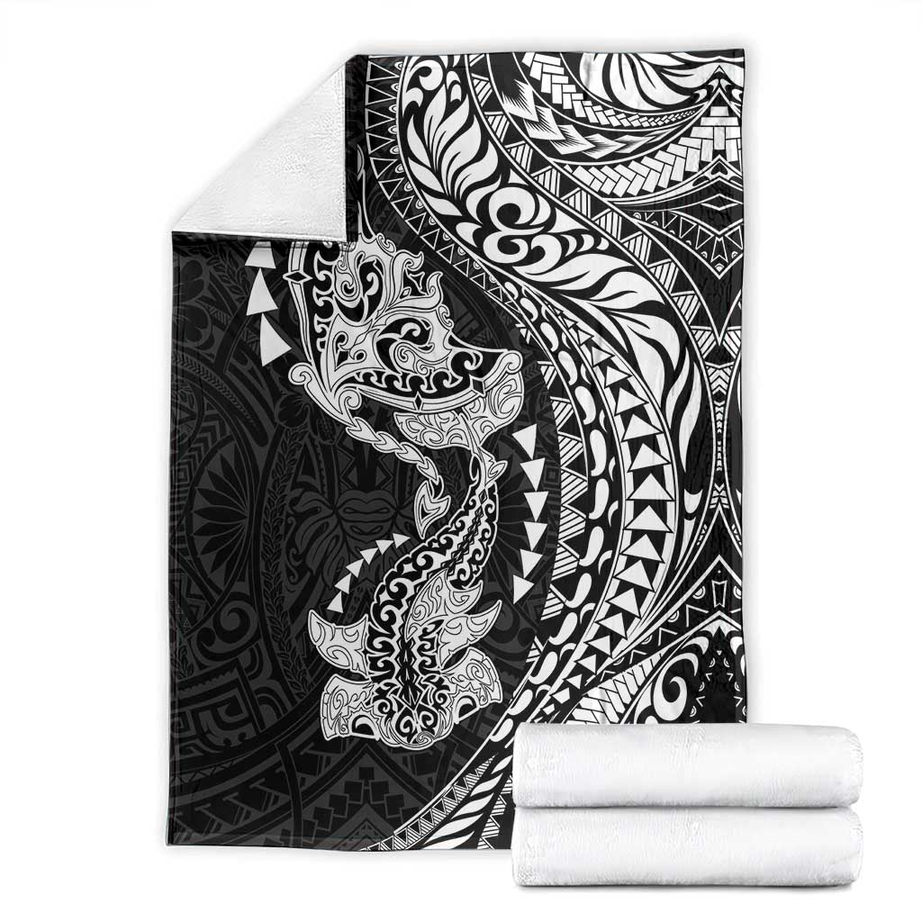 Hawaiian Manta Ray and Hammerhead Shark Tribal Tattoo Blanket with Polynesian Tribal Pattern Black-White Color LT03 - Polynesian Pride