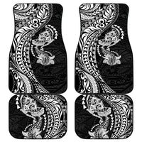 Hawaiian Manta Ray and Hammerhead Shark Tribal Tattoo Car Mats with Polynesian Tribal Pattern Black-White Color