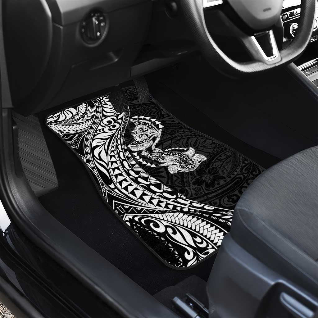 Hawaiian Manta Ray and Hammerhead Shark Tribal Tattoo Car Mats with Polynesian Tribal Pattern Black-White Color