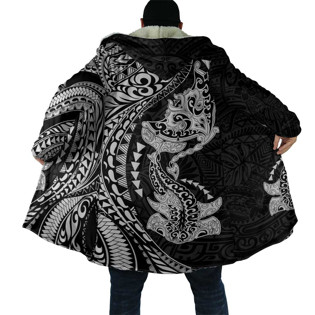 Hawaiian Manta Ray and Hammerhead Shark Tribal Tattoo Cloak with Polynesian Tribal Pattern Black-White Color LT03 - Polynesian Pride