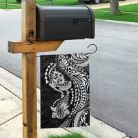 Hawaiian Manta Ray and Hammerhead Shark Tribal Tattoo Garden Flag with Polynesian Tribal Pattern Black-White Color