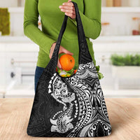 Hawaiian Manta Ray and Hammerhead Shark Tribal Tattoo Grocery Bag with Polynesian Tribal Pattern Black-White Color LT03 - Polynesian Pride