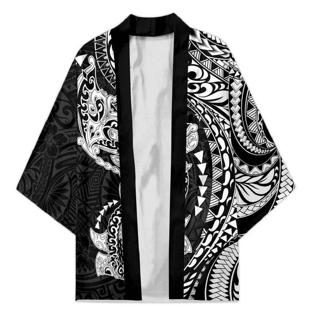 Hawaiian Manta Ray and Hammerhead Shark Tribal Tattoo Kimono with Polynesian Tribal Pattern Black-White Color LT03 Unisex Multicolor - Polynesian Pride