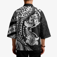 Hawaiian Manta Ray and Hammerhead Shark Tribal Tattoo Kimono with Polynesian Tribal Pattern Black-White Color LT03 - Polynesian Pride
