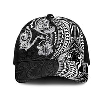 Hawaiian Manta Ray and Hammerhead Shark Tribal Tattoo Mesh Trucker Cap with Polynesian Tribal Pattern Black-White Color LT03 One Size Black Multicolor - Polynesian Pride