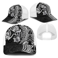 Hawaiian Manta Ray and Hammerhead Shark Tribal Tattoo Mesh Trucker Cap with Polynesian Tribal Pattern Black-White Color LT03 - Polynesian Pride