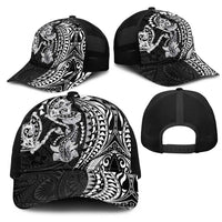 Hawaiian Manta Ray and Hammerhead Shark Tribal Tattoo Mesh Trucker Cap with Polynesian Tribal Pattern Black-White Color LT03 - Polynesian Pride