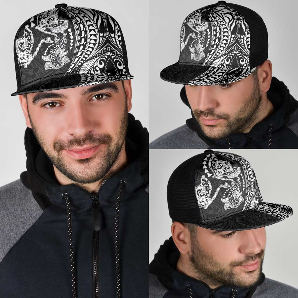 Hawaiian Manta Ray and Hammerhead Shark Tribal Tattoo Mesh Trucker Cap with Polynesian Tribal Pattern Black-White Color LT03 - Polynesian Pride