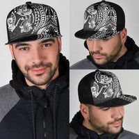 Hawaiian Manta Ray and Hammerhead Shark Tribal Tattoo Mesh Trucker Cap with Polynesian Tribal Pattern Black-White Color LT03 - Polynesian Pride