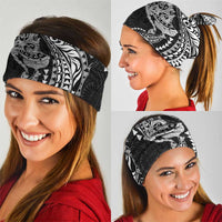 Hawaiian Manta Ray and Hammerhead Shark Tribal Tattoo Neck Gaiter with Polynesian Tribal Pattern Black-White Color