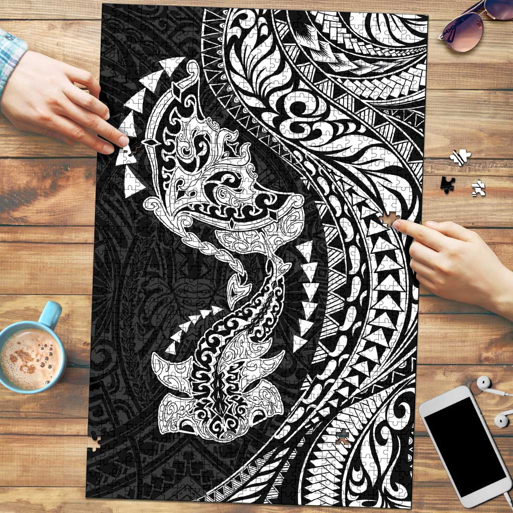 Hawaiian Manta Ray and Hammerhead Shark Tribal Tattoo Puzzle with Polynesian Tribal Pattern Black-White Color LT03 Multicolor - Polynesian Pride
