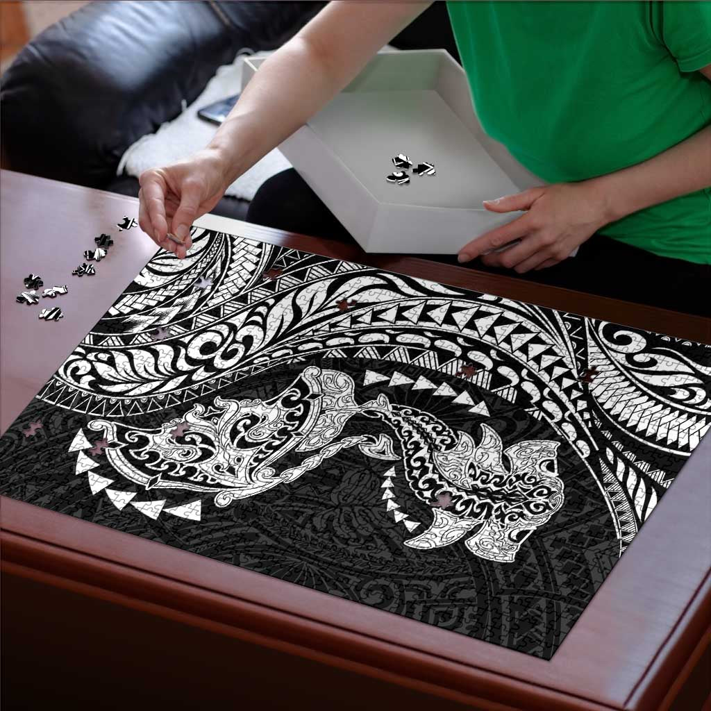 Hawaiian Manta Ray and Hammerhead Shark Tribal Tattoo Puzzle with Polynesian Tribal Pattern Black-White Color LT03 - Polynesian Pride