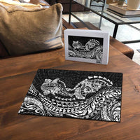Hawaiian Manta Ray and Hammerhead Shark Tribal Tattoo Puzzle with Polynesian Tribal Pattern Black-White Color LT03 - Polynesian Pride