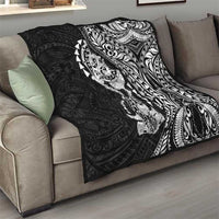 Hawaiian Manta Ray and Hammerhead Shark Tribal Tattoo Quilt with Polynesian Tribal Pattern Black-White Color LT03 - Polynesian Pride