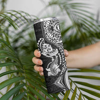 Hawaiian Manta Ray and Hammerhead Shark Tribal Tattoo Skinny Tumbler with Polynesian Tribal Pattern Black-White Color