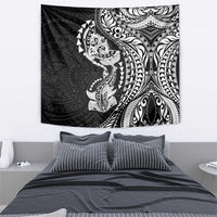 Hawaiian Manta Ray and Hammerhead Shark Tribal Tattoo Tapestry with Polynesian Tribal Pattern Black-White Color LT03 - Polynesian Pride