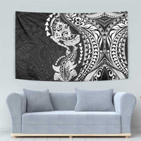 Hawaiian Manta Ray and Hammerhead Shark Tribal Tattoo Tapestry with Polynesian Tribal Pattern Black-White Color LT03 - Polynesian Pride