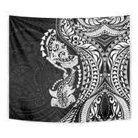 Hawaiian Manta Ray and Hammerhead Shark Tribal Tattoo Tapestry with Polynesian Tribal Pattern Black-White Color LT03 - Polynesian Pride