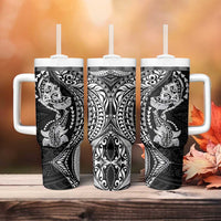 Hawaiian Manta Ray and Hammerhead Shark Tribal Tattoo Tumbler With Handle with Polynesian Tribal Pattern Black-White Color