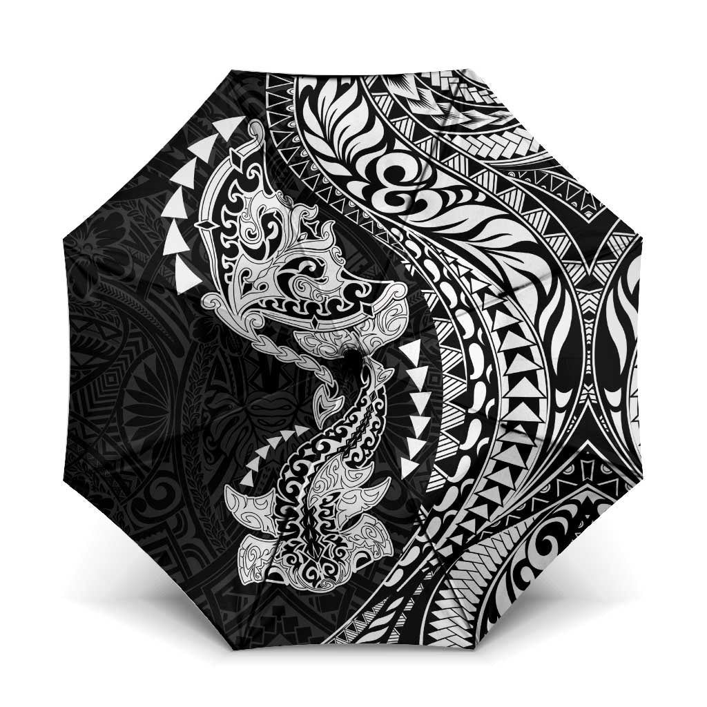 Hawaiian Manta Ray and Hammerhead Shark Tribal Tattoo Umbrella with Polynesian Tribal Pattern Black-White Color LT03 One Size Folded 11.42 inch Opened Diameter 37.4 inch Multicolor - Polynesian Pride