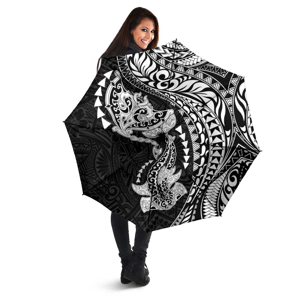 Hawaiian Manta Ray and Hammerhead Shark Tribal Tattoo Umbrella with Polynesian Tribal Pattern Black-White Color LT03 - Polynesian Pride