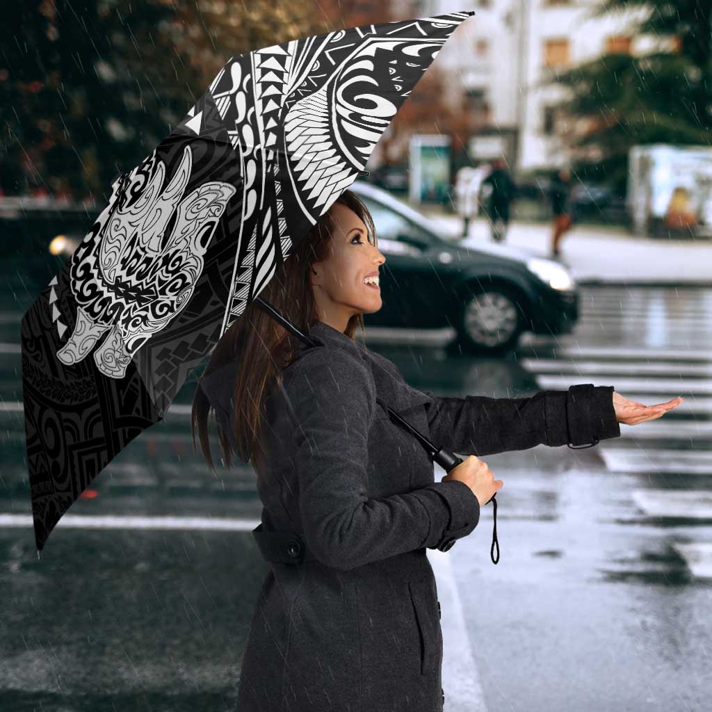 Hawaiian Manta Ray and Hammerhead Shark Tribal Tattoo Umbrella with Polynesian Tribal Pattern Black-White Color LT03 - Polynesian Pride