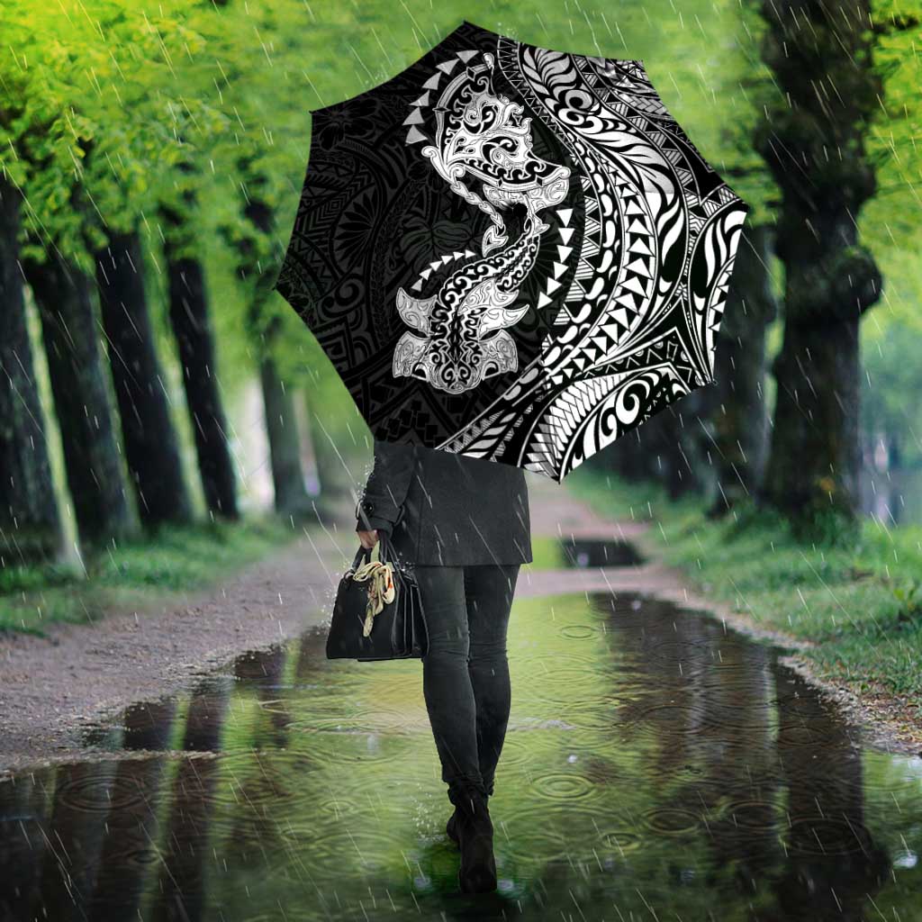 Hawaiian Manta Ray and Hammerhead Shark Tribal Tattoo Umbrella with Polynesian Tribal Pattern Black-White Color LT03 - Polynesian Pride