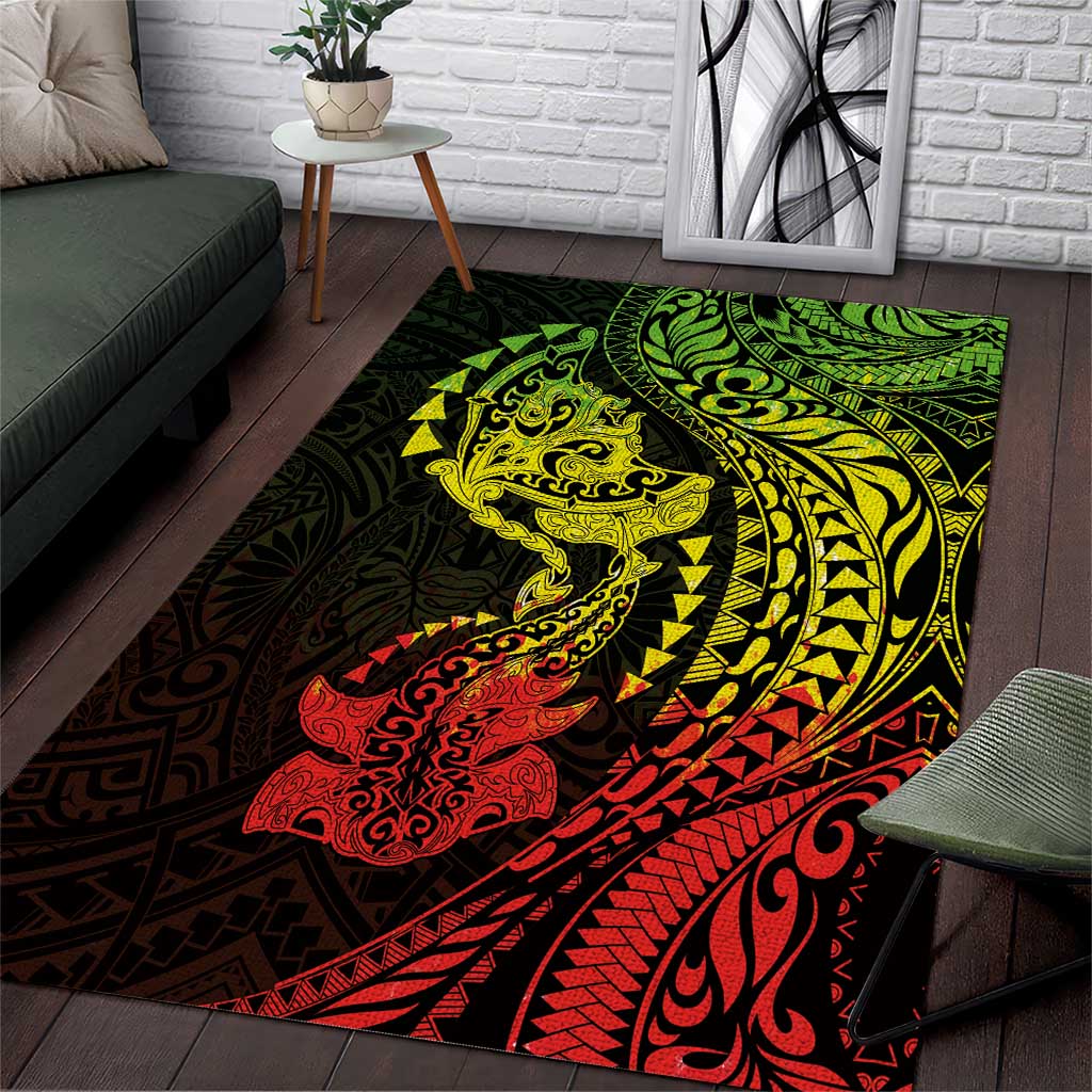 Hawaiian Manta Ray and Hammerhead Shark Tribal Tattoo Area Rug with Polynesian Tribal Pattern Reggae Style LT03 Multicolor - Polynesian Pride