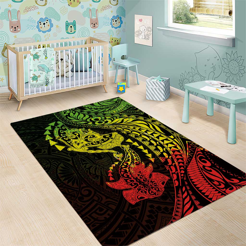 Hawaiian Manta Ray and Hammerhead Shark Tribal Tattoo Area Rug with Polynesian Tribal Pattern Reggae Style LT03 - Polynesian Pride