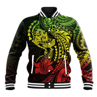 Hawaiian Manta Ray and Hammerhead Shark Tribal Tattoo Baseball Jacket with Polynesian Tribal Pattern Reggae Style