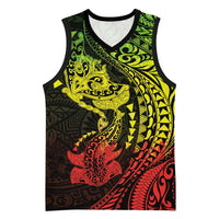 Hawaiian Manta Ray and Hammerhead Shark Tribal Tattoo Basketball Jersey with Polynesian Tribal Pattern Reggae Style LT03 Unisex Multicolor - Polynesian Pride