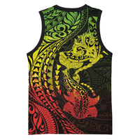 Hawaiian Manta Ray and Hammerhead Shark Tribal Tattoo Basketball Jersey with Polynesian Tribal Pattern Reggae Style LT03 - Polynesian Pride