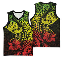 Hawaiian Manta Ray and Hammerhead Shark Tribal Tattoo Basketball Jersey with Polynesian Tribal Pattern Reggae Style LT03 - Polynesian Pride