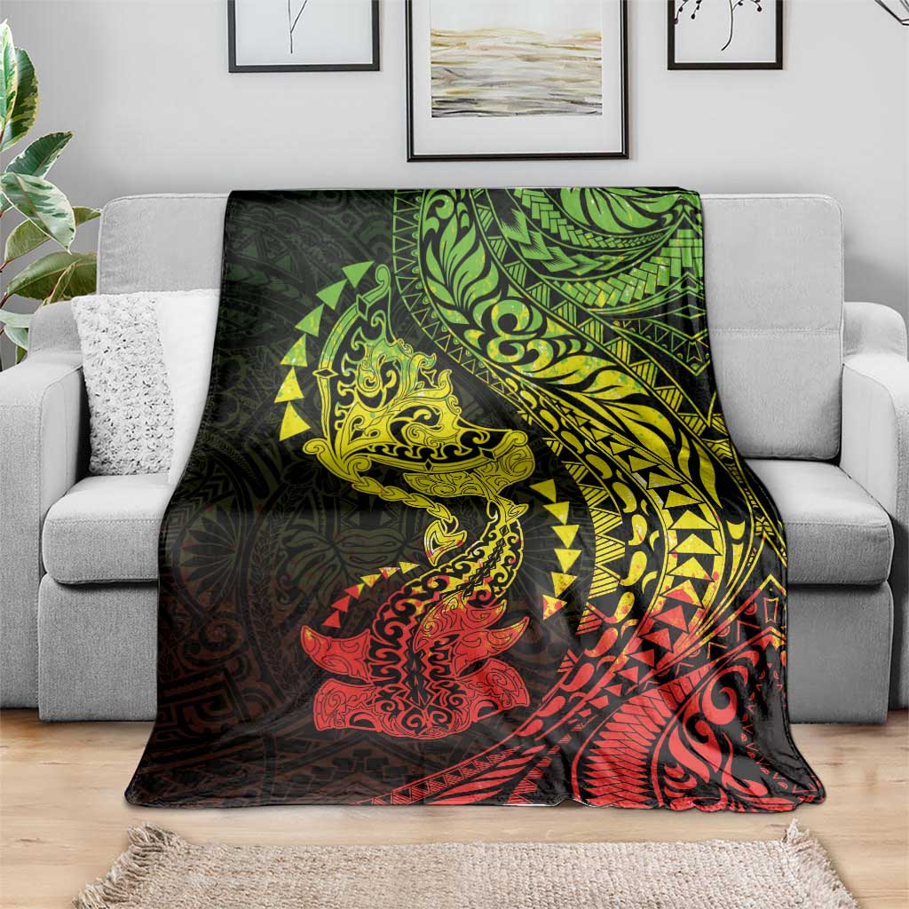 Hawaiian Manta Ray and Hammerhead Shark Tribal Tattoo Blanket with Polynesian Tribal Pattern Reggae Style