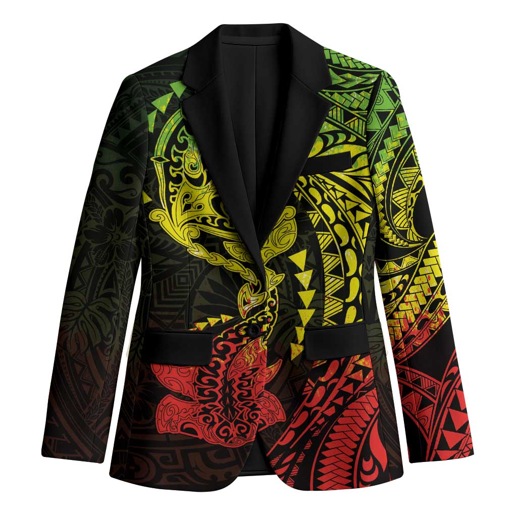Hawaiian Manta Ray and Hammerhead Shark Tribal Tattoo Blazer with Polynesian Tribal Pattern Reggae Style