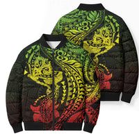 Hawaiian Manta Ray and Hammerhead Shark Tribal Tattoo Bomber Puffer Jacket with Polynesian Tribal Pattern Reggae Style