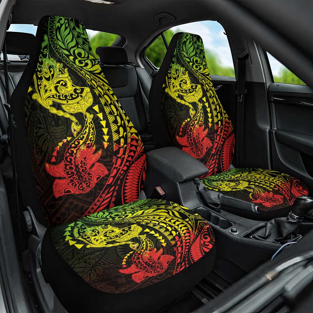 Hawaiian Manta Ray and Hammerhead Shark Tribal Tattoo Car Seat Cover with Polynesian Tribal Pattern Reggae Style